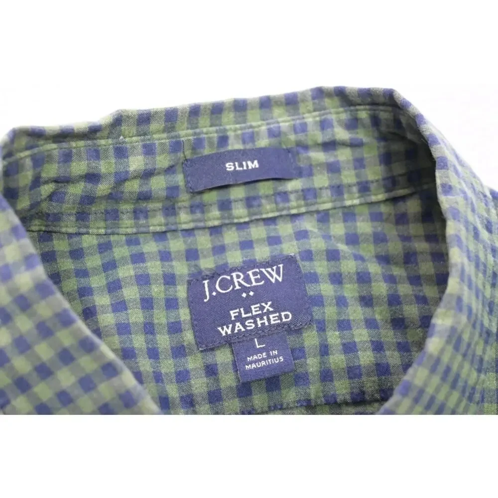 J Crew Flex Wash Dress Shirt Slim Fit Plaid Button Up Long Sleeve Mens Sz‎ Large